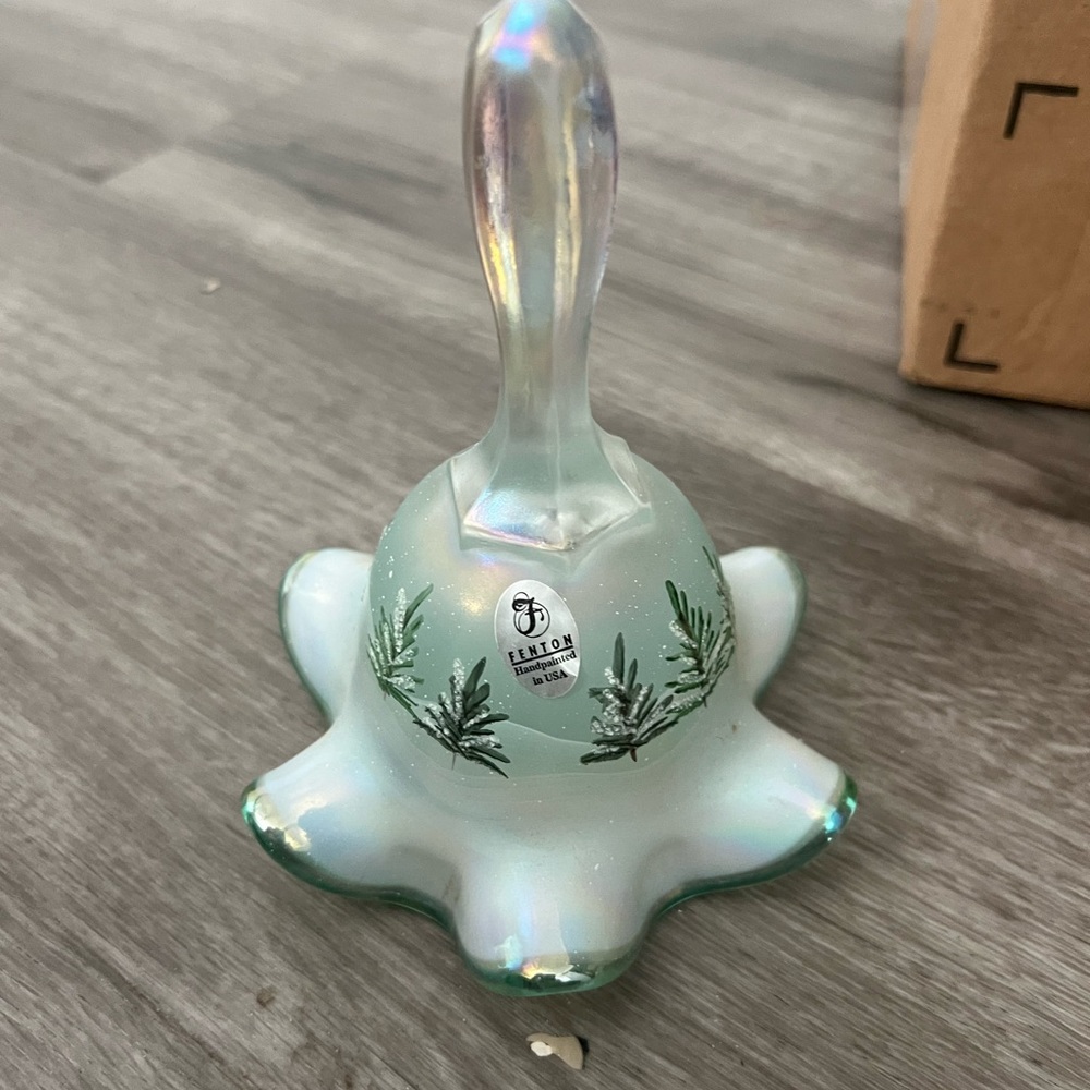 Fenton Glass Bell with Green Fern Design